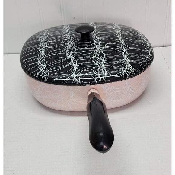 1950's Vintage Serendipity Spaghetti String Pink & Black Abstract Enamel Skillet - Picture 3 of 16
